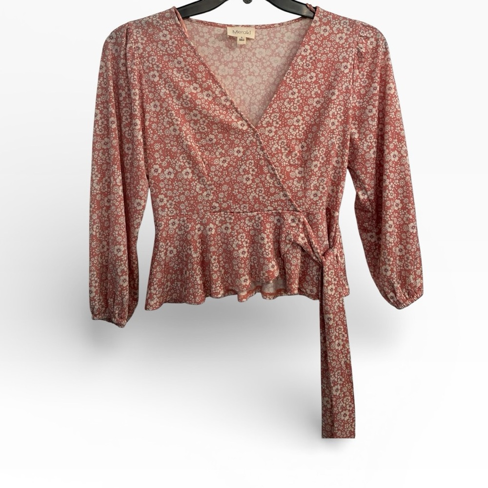 Meraki Floral Wrap Blouse - Pink
